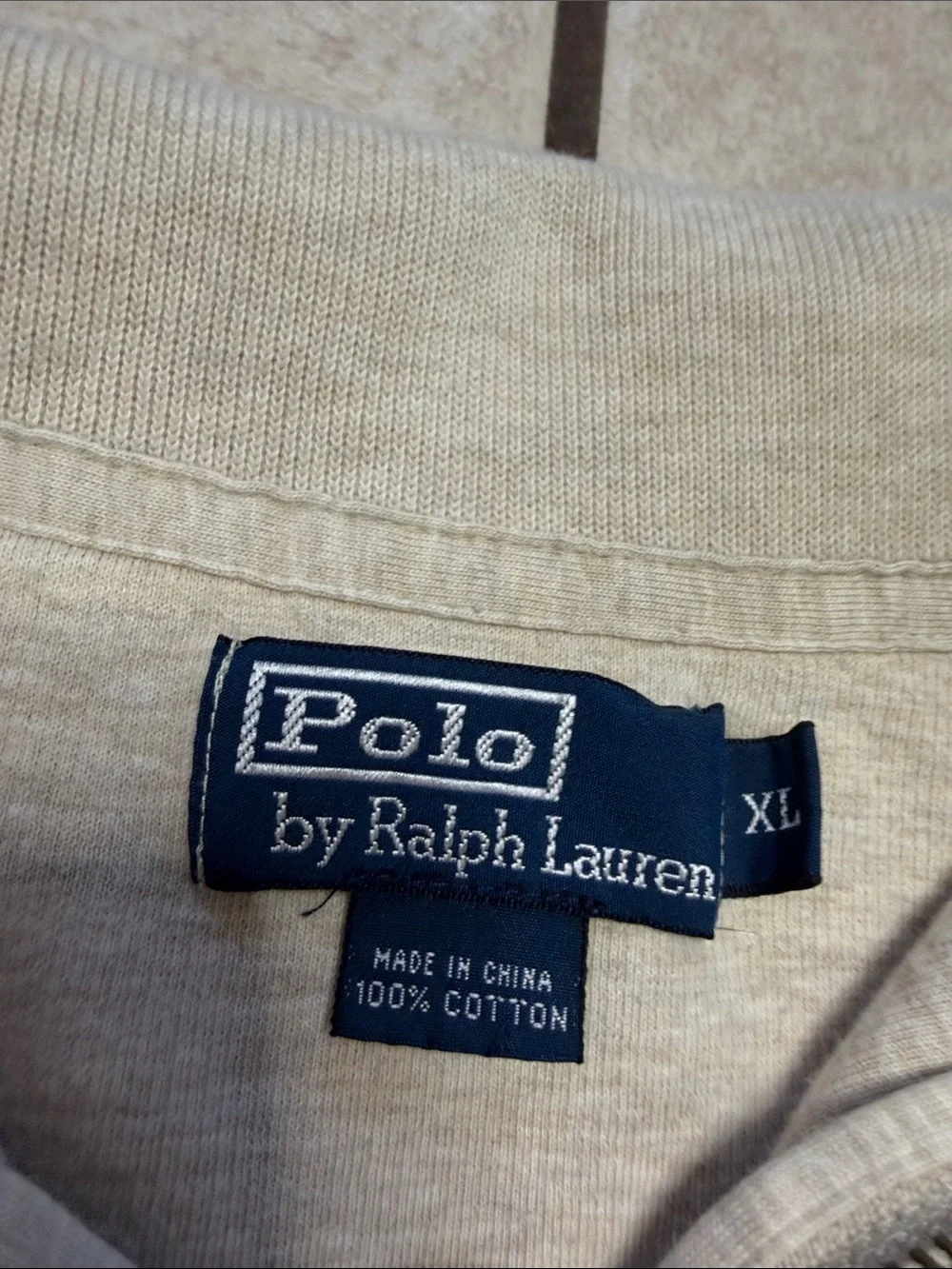 Polo Ralph Lauren XL Quarter Zip Sweatshirt Cream Oatmeal Cotton Pullover